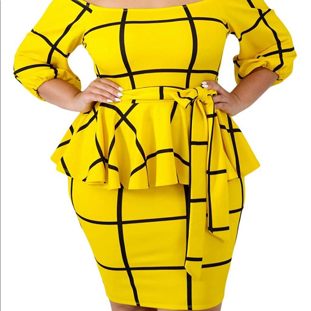 Yellow & black peplum dress